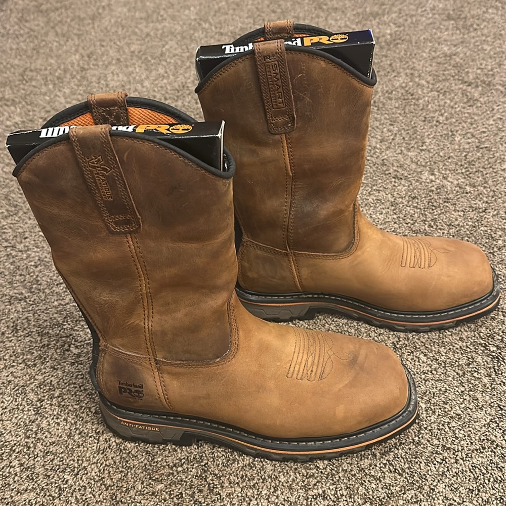 Men's Timberland Pro True Grit Pull-On Composite Toe Waterproof Boa Boots Brown
